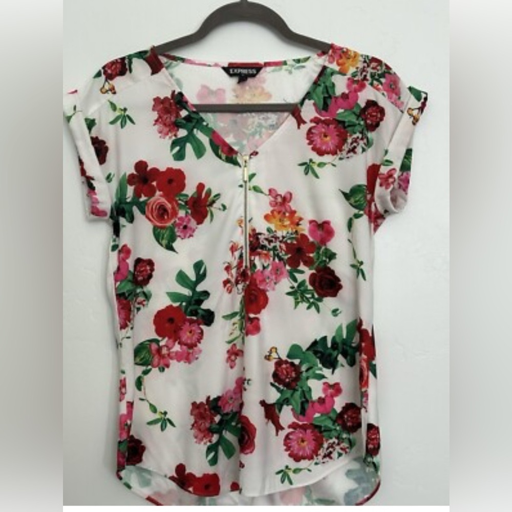 Express Floral Zip-Up Blouse